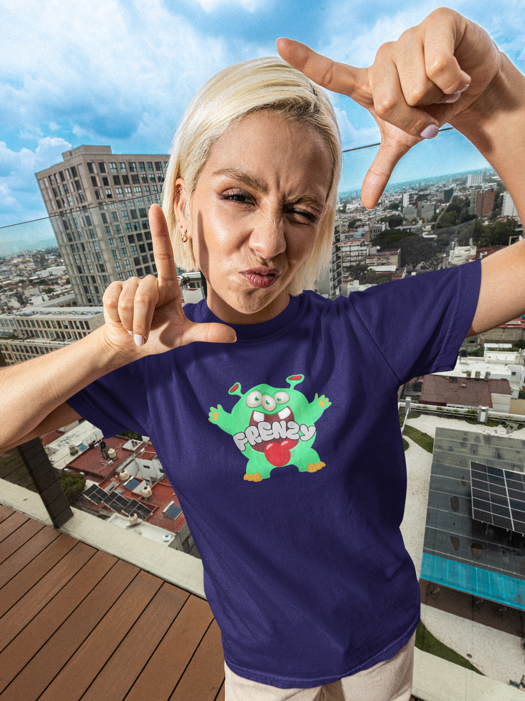 Frenzy Monster T-Shirt — Cute Green Cartoon Graphic Tee