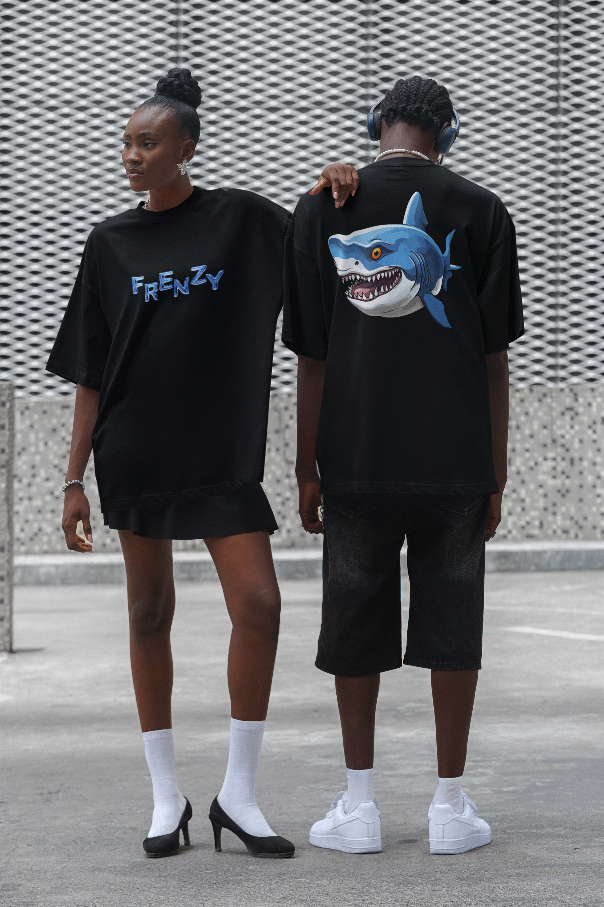 Frenzy Shark Tee — Graphic Oversized T‑Shirt