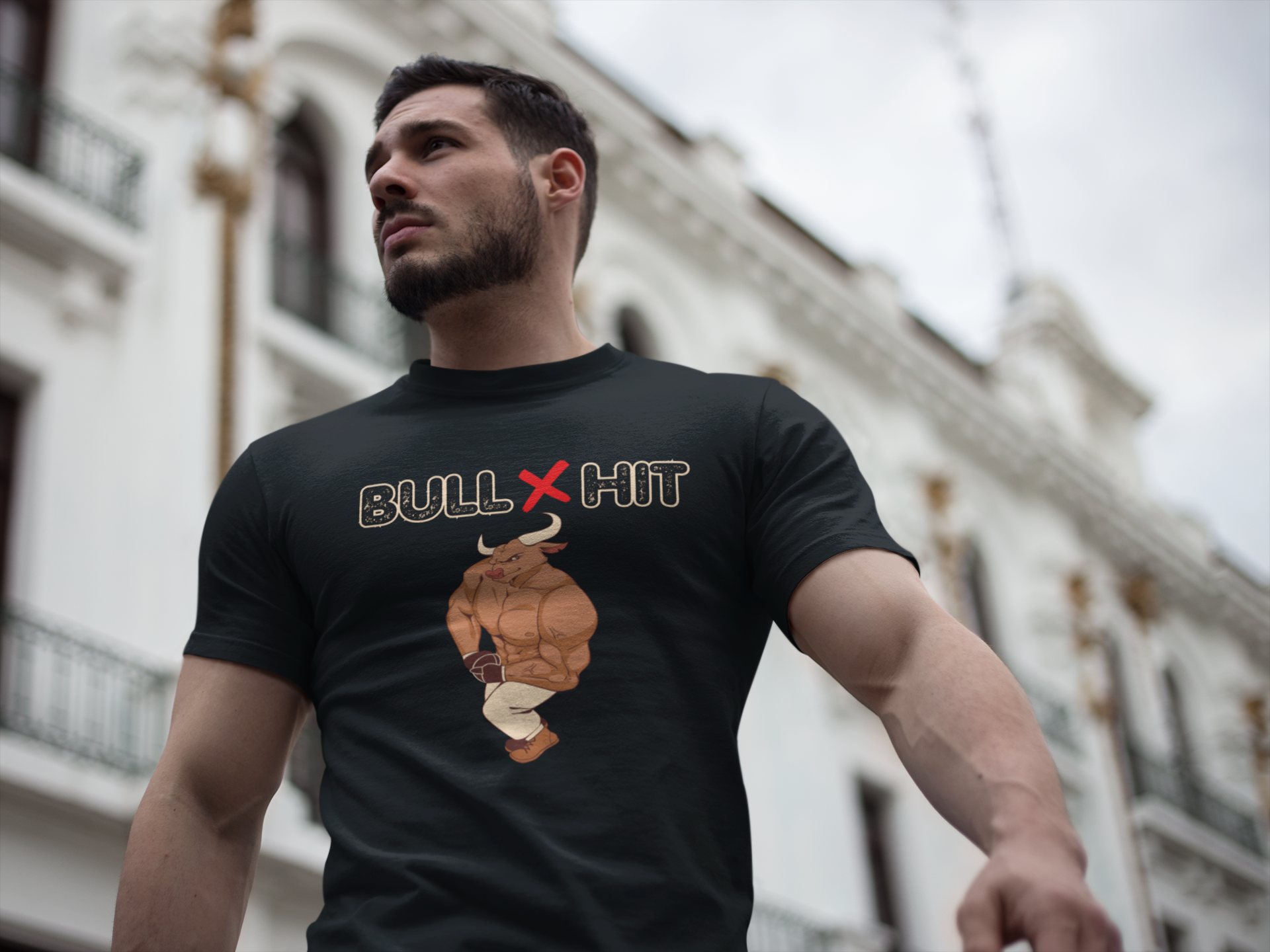 Bullshit Funny Graphic Tee – Muscular Bull Illustration